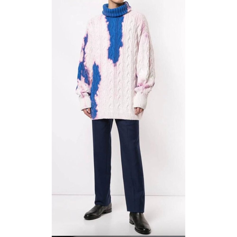 Balenciaga Tie Dye Cotton Chunky Knit Oversized Pink Blue Sweater Pullover Sz XS